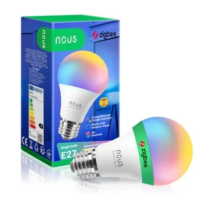 Imagen de NOUS P3Z, ZigBee Bombilla E27 Led Blanco Cálido, RGB Regulable Lámpara con Control Remoto Decoración Accesorios Compatible Alexa Echo,Hue Bridge,Tuya, Google Home Assistant, M2QTT