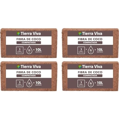 Imagen de Fibra de Coco para Plantas Natural 4 x 10L Sustrato ecológico Plantas, huerto Urbano, semilleros, Grow y vermicomposteras