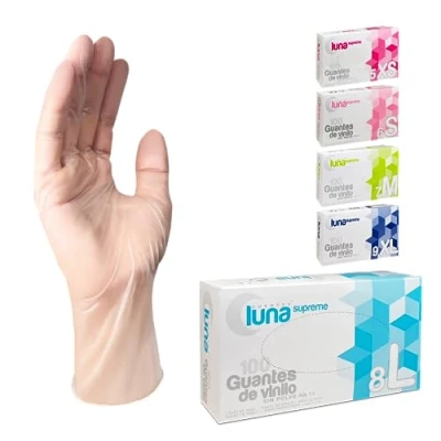 Imagen de MUNTRADE Guantes Desechables de Vinilo, 100 unidades/caja, Sin Polvo, (L, Transparente)