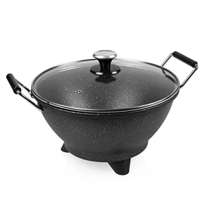 Imagen de Princess Wok eléctrico Stir Fry 162389, 1400 W, 7 litros, diámetro 35 cm, termostato ajustable con revestimiento de mármol, color negro