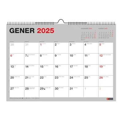 Imagen de Miquelrius Calendario de Pared 2025 Basic, A4: 296 x 210 mm, Con espacio para anotar, Encuadernación espiral doble, 2025, Catalán
