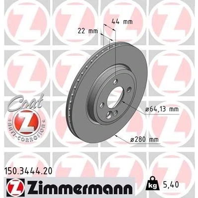 Imagen de ZIMMERMANN COAT Z 150.3444.20 Disco de freno 280 22 5/4 4 100 ventilación interna revestido altamente carbonizado MINI: Hatchback, Clubman, Cabrio