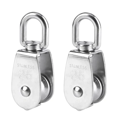 Imagen de BuxiuGK 2 Piezas M25 Bloque de Polea Simple Acero Inoxidable Single Sheaved Cuerda Bloquear Tracción Rueda Juego 150Kg Plata