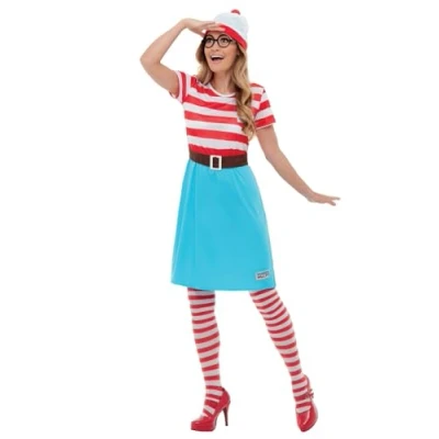 Imagen de Smiffys ¿Dónde está Wally? Disfraz de Wenda, Rojo y blanco, con vestido, sombrero gafas