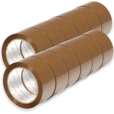 Imagen de OFITURIA Cinta de Embalar, Adhesiva Marrón, para Embalaje Cajas Mudanza y Envíos, Precinto Embalar Seguro Resistente (50mmx120m, 12 cintas)