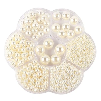 Imagen de Zhioudz 1150 Piezas 3/4/5/6/8/10/12mm Perlas Manualidades,Perlas decorativas,Perlas Artísticas,Perlas Para Enhebrar,Perlas Redondas,para Manualidades, Decoración, Bisutería y Bricolaje（Beige）