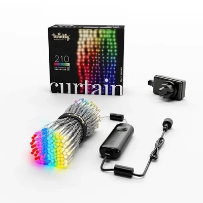 Imagen de Twinkly Curtain 210 LED RGB+Blanco, Cadena de luces para interior y exterior, inteligentes, RGB blanco, compatible con Alexa, Google Home, IP44, control aplicación, cable transparente,