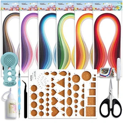 Imagen de JUYA Paper Quilling Kits con 30 colores 600 tiras y 8 herramientas(Herramientas azules, Ancho 3mm Contiene pegamento)