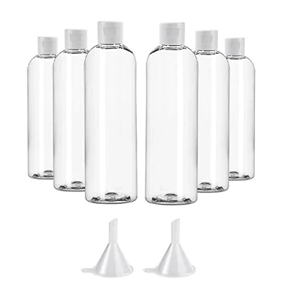 Imagen de BUZIFU 6 Piezas Botes Plástico 100ml Botellas de Viaje Rellenables Transparente para con 2 Embudos el Champú, Suavizante, Gel y Crema Hidratante