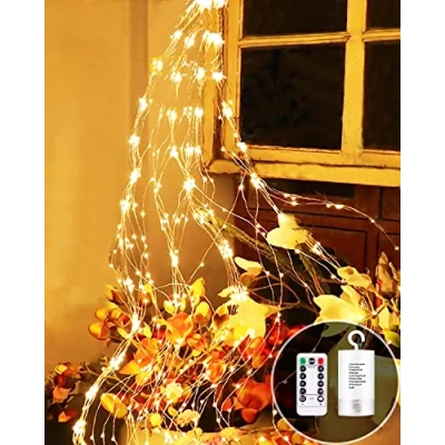 Imagen de Joysing 1M 100 LED Guirnalda Luces de Navidad a pilas, IP65 Impermeable Cadena con Mando Distancia, Temporizador, Hadas para la Decoración Navideña Interiores Exteriores