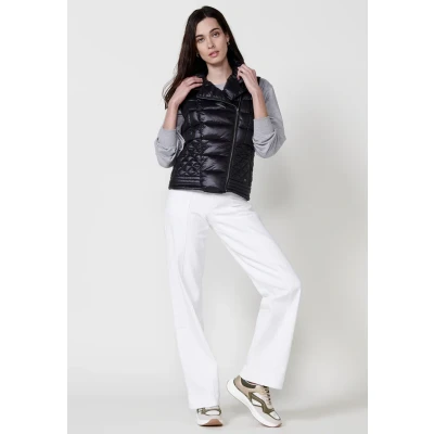 Imagen de Chaleco acolchado con Cuello redondo y Cierre delantero cremallera color Negro para Mujer
