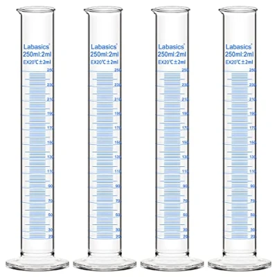 Imagen de Labasics 4 Pack Vidrio de Borosilicato 250 ml Pared Gruesa Cilindro Graduado Medición