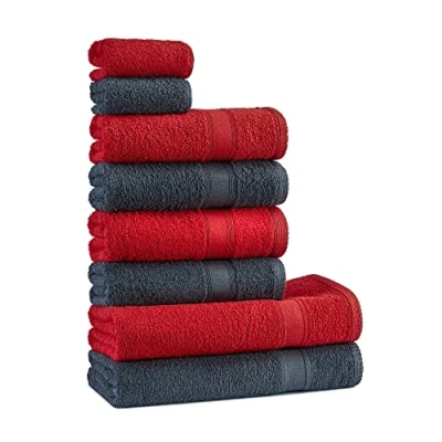 Imagen de Tuiste Juego de Toallas Gris Rojo 8 Piezas, 2 Baño (70x140) + 4 Manos (50x90) para la Cara (30x50), Súper Suave y Altamente Absorbente, Lujosas 100% algodón