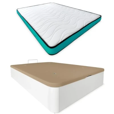 Imagen de mattfy Pack Colchón Viscoelástico Vega Reversible + Canapé Madera Abatible Gran Capacidad Color Blanco 105 x 190