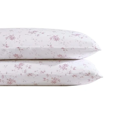 Imagen de Laura Ashley Home Colección Satén Juego de Fundas Almohada 2 Piezas 100% algodón, Sedoso y Luminoso Brillo, Ropa Cama Resistente a Las Arrugas, Rosa musa jardín, estándar
