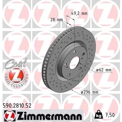 Imagen de ZIMMERMANN SPORT COAT Z 590.2810.52 Disco de freno 296 28 7/5 5 114 ventilación interna, perforado revestido TOYOTA: RAV4 III SUV, Auris Hatchback
