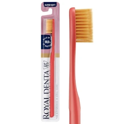 Imagen de Royal Denta Gold cepillo de dientes súper suave, extra suave para y encías sensibles, partículas doradas prevenir bacterias, rojo coral