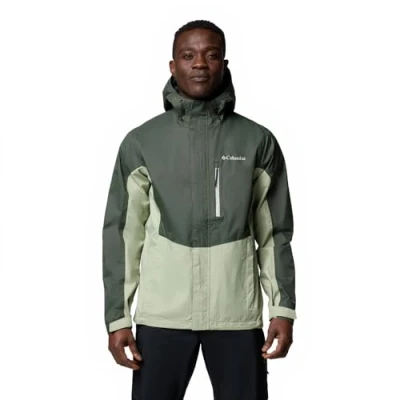Imagen de Columbia Pouring Adventure 3 Jacket, Chaqueta impermeable para la lluvia Hombre, Greenscape/Safari, XXL