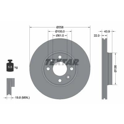 Imagen de TEXTAR PRO 92241503 Disco de freno 258 22 04/06 100 ventilación externa revestido sin perno sujeción rueda, buje rueda RENAULT: Clio 4
