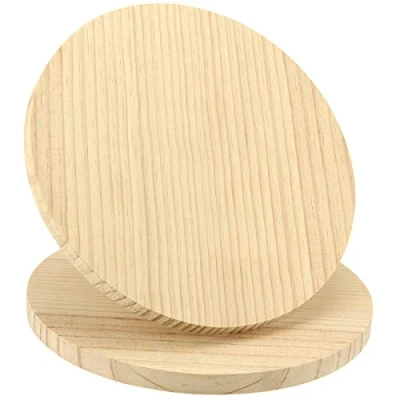 Imagen de SINJEUN Paquete de 2 placas redondas madera 30 cm, 18 mm grosor, tableros sin terminar con agujero para colgar manualidades