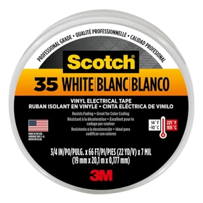 Imagen de 3M 80611211550 Scotch 35 Cinta Eléctrica de Vinilo para Marcación en Color, 19 mm x 20 m, 1 Rollo, Blanco
