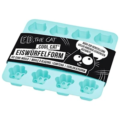 Imagen de moses. Ed the Cat Molde de silicona para cubitos hielo con forma pata y gato, apto lavavajillas, 1 unidad, color azul