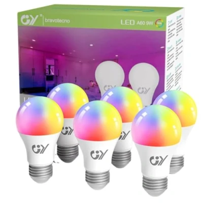 Imagen de GY Bombilla Inteligente E27 LED 9W 850LM RGBW 2700K 6500K Regulable A60 Alexa Compatible con Google Home, TUYA Smart (6 Unidad)