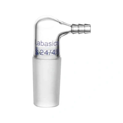 Imagen de Labasics Adaptador de Vacío/Gas Vidrio 90 Grados, Entrada Doblado Borosilicato con Junta Interior 24/40 y Manguera para Laboratorio Suministro