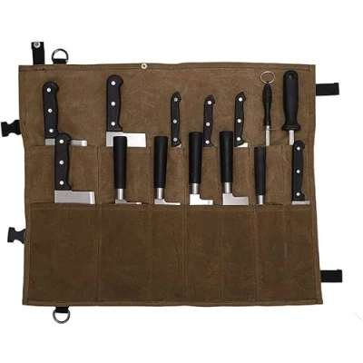 Imagen de Messertasche Komesser Rolltasche,Komesser Roll Tasche,Messertasche mit 14 Fächern, Messertaschen für Köche,Köche Messertasche,Messer Rollentasche, Camping,Wandern