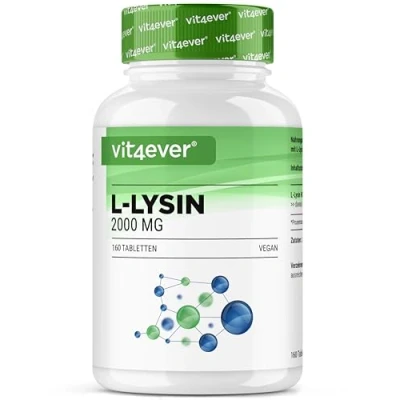 Imagen de L Lisina 2000 160 comprimidos 1000 mg por UN comprimido De fermentación vegetal Sin aditivos no deseados Altamente dosificado Vegano