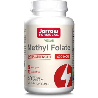 Imagen de Jarrow Formulas, Methyl Folate (5 MTHF), 400mcg, Ácido Fólico, 60 Cápsulas veganas, Probado en Laboratorio, Sin Gluten, Vegetariano, Soja, No GMO