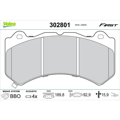 Imagen de VALEO 302801 Juego de pastillas freno Eje delantero con contacto avisador desgaste sin tornillos, Chapa antichirridos JEEP: GRAND CHEROKEE 4