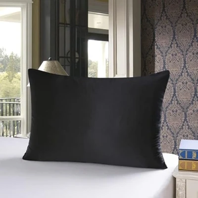 Imagen de townssilk Funda de almohada reversible 100 % seda morera pura 19 mommes, para la salud del cabello y piel, 50 x 60 cm, con cremallera oculta, 600 hilos, negro