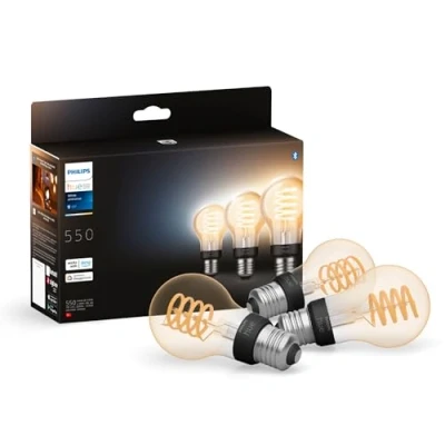 Imagen de Philips Hue Bombilla LED Inteligente Filamento, E27, Luz Blanca de Cálida a Fría, Regulable, 7 W, Compatible con Amazon Alexa, Echo, Echo Dot, Pack 3 Bombillas Inteligentes