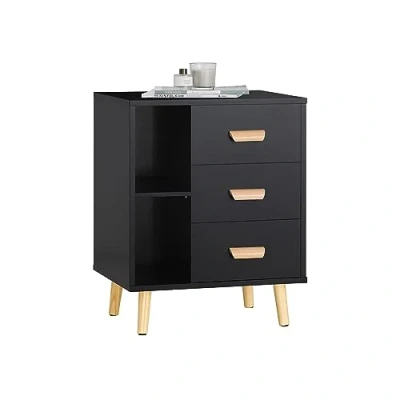 Imagen de SoBuy Mesa Auxiliar Mesita de Noche con 3 Cajones para Salón Comedor 2 Estantes 48 x 40 60 cm Negro FBT95 SCH ES