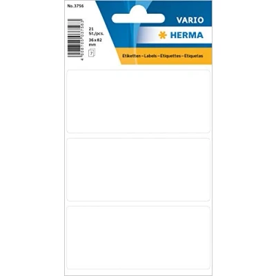 Imagen de HERMA 3756 etiquetas multiusos, 21 unidades, 36 x 82 mm, 3 por hoja, autoadhesivas, para el hogar etiquetar calendarios, planificadores, manualidades, papel blanco mate,