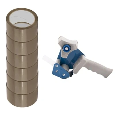 Imagen de D.RECT Desenrollador para cinta adhesiva con 6 rollos de marrón HOT MELT 50 m x 48 mm, carrete embalaje hasta mm ancho, embalar paquetes y cajas envío