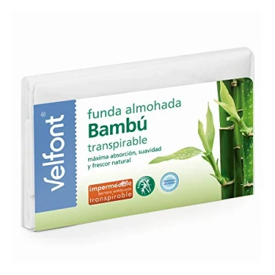 Imagen de Velfont Funda Almohada Bambu Impermeable Transpirable hipoalergenica Tratamiento aloevera y Todas Las Medidas (70cm)