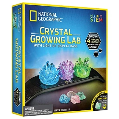 Imagen de National Geographic Kit de cultivo cristales para niños, kits educativos ciencia niños a partir 8 años con 3 cristales, 4 piedras preciosas auténticas y base iluminada, regalos STEM