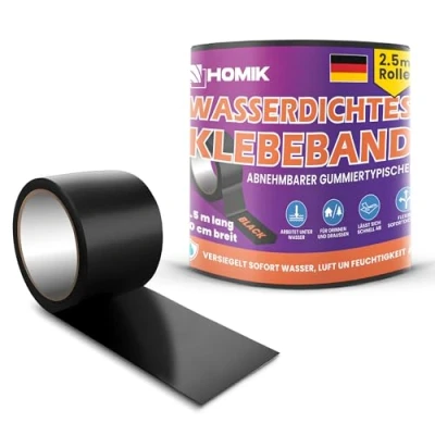 Imagen de HOMIK 2Pcs 10cmX2.5m Cinta Adhesiva Impermeable Extremadamente Fuerte para Exterior e Interior de Reparación Tejados Resistente a los Rayos UV Autosellante