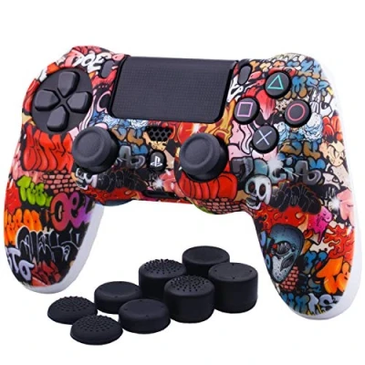 Imagen de YoRHa Transferencia de Agua Camuflaje Impresión Silicona Caso Piel Fundas Protectores cubierta para PS4/slim/Pro Dualshock 4 Mando x 1 (Calavera Pintada) Con los Puños Pulgar Thumb Gripsx 8
