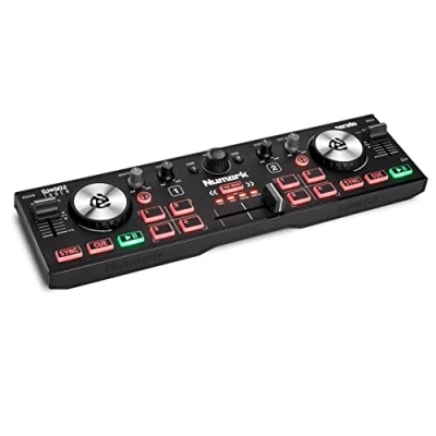 Imagen de Numark DJ2GO2 Touch Mini controlador DJ para llevar Consola USB de 2 pisos con interfaz audio y jog wheels capacitivos, 4 modos pad; software incluido