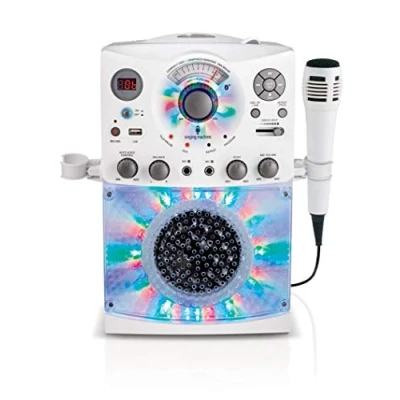 Imagen de Singing Machine SML385UW Sistema de Karaoke Bluetooth con Luces Led Disco, CD+G, USB y Micrófono Blanco