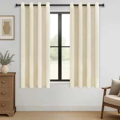 Imagen de MRTREES Cortinas opacas térmicas con ollaos, modernas, cortas, 167 x 117 cm (alto ancho), crema beis, 2 unidades, para hoteles, oficinas, salón, dormitorio, habitación infantil