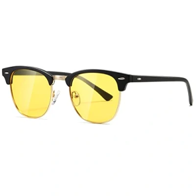 Imagen de kimorn Polarizado gafas de sol Unisex Retro Semi Rimless marco clásicas AE0550 (Negro&amp;Azul, 52)