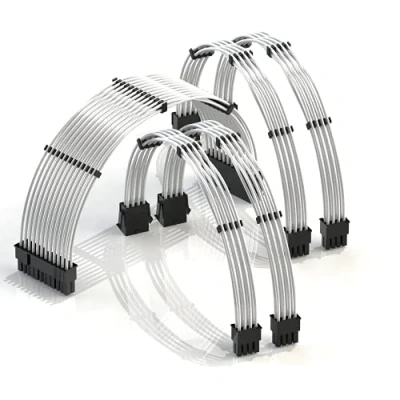 Imagen de LINKUP 30cm Extensión de Cable PSU 18AWG Chaqueta Teflón Cobre Libre Oxígeno (OFC) Mod Personalizado GPU PC con Kit Peine┃1x 24P (20+4) MB┃2X 8P (4+4) CPU┃2X (6+2) GPU┃300mm Plata