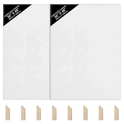 Imagen de Kurtzy Lienzos para Pintar en Blanco (Pack de 2) 90 x 120 cm Set Lienzo Muy Grande Preestirado con Cuñas Madera Óleo y Acrílico Pintar, Bocetos Dibujos