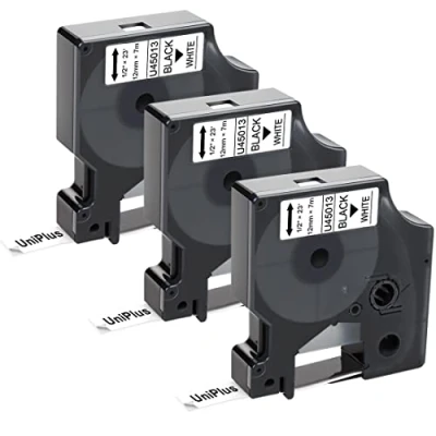 Imagen de UniPlus 3x Cintas de Etiquetas Compatible para Dymo D1 45013 S0720530 12mm Negro sobre Blanco Cinta Casete LabelManager 160 210D 220P 360D LabelPoint 150 200 250 LabelWriter 450 Duo
