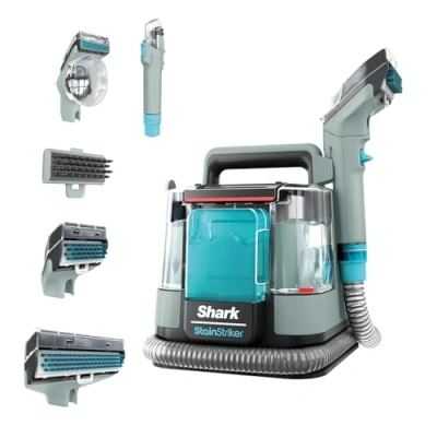 Imagen de Shark StainStriker Limpiador de manchas con 5 accesorios, minicepillo para pelo mascotas, boquilla estrecha, tubo limpieza, 2 soluciones limpieza incluidas, 450W, ligero, Gris, PX200EUCP
