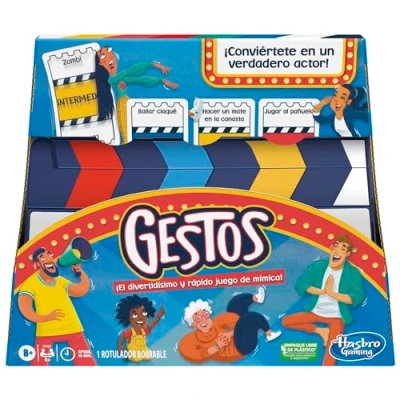 Imagen de Hasbro Gaming Juego Gestos, de mímica para Fiestas Familiares 4 o más Jugadores, Incluye claqueta y Cartas Personalizables